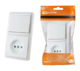Комбинированный блок TDM БКВР 1-клавишный выключатель + розетка 2П с з/ш SQ1813-0004 