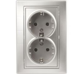 Двойная розетка Intro Plano с заземлением 2x2P+E Schuko, 16А-250В, IP20, СУ, алюминий, Б0053917 