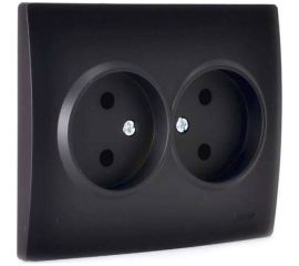 Двойная розетка Lezard KARINA, без заземления, ПБТ, чёрный бархат 707-4200-128B 