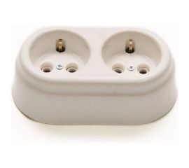 Двухместная керамическая розетка Interior Electric белая, серия ""АРБАТ"" РК2001 