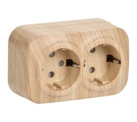 2-ая розетка IEK РСш22-3-ХС с з/к и з/ш о/у 16А GLORY сосна ERH24-K34-16 