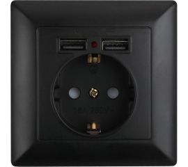 Розетка Intro 441005 PE Schuko со шторками, 16А, 250В 2хUSB, СУ, Solo, Б0043407 
