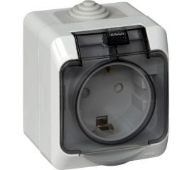 Розетка Schneider Electric 1-м ОП Этюд 16А с защитной крышкой, защитные шторки, с заземлением, IP44, серая PA16-044C 