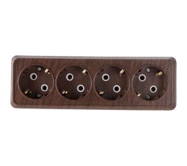 Розетка Intro Quadro с заземлением четырёхместная 4x2P+E, 16А-250В, IP20, открытая установка, венге, Б0053842 