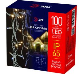 Гирлянда ЭРА Бахрома 100LED, 2х0.7м, холодный свет, белый, мерцание, каучук, 220В, IP65 Б0051890 