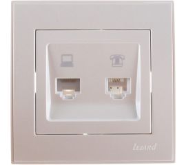 Розетка LEZARD RAIN компьютер+телефон жемчужно-белый металлик 703-3030-143 