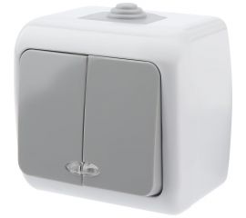 Выключатель Intro Atlantic 5-105-03 двойной с подсветкой 10А-250В открытой установки серый Б0050944 