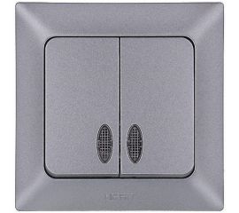 2-клавишный выключатель NE-AD с подсветкой, 10А, 250В, Aras, Серебро, 1/12/120, 93-122-03-I 