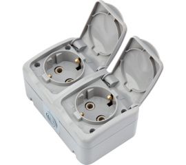 Двойная накладная розетка KRANZ керамика горизонтальный блок с/з IP54 16А серая KR-78-0804 