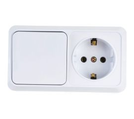 Блок: розетка с выключателем Intro Quadro 2-701-01 горизонтальный 16А-250В, IP20, открытая установка, белый, Б0053864 
