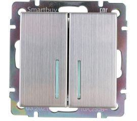 Выключатель Smartbuy 2-клавишный с индикатором 10А серый никель Нептун SBE-05gn-10-SW2-1 