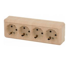 Розетка Intro Quadro с заземлением четырехместная 4x2P+E, 16А-250В, IP20, открытая установка, сосна, Б0053844 