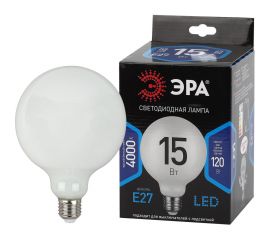 Филаментная лампа ЭРА FLED G125-15w-840-E27 OPAL, шар, опал, 15 Вт, нейтральная, E27, 20/240 Б0047039 