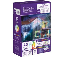 Электрогирлянда GLOS Нить с сосульками, 1,8 м, 40 двухцветных светодиодов (холодный белый+мульти) GL-SA1006-WM 