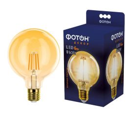 Светодиодная лампа ФОТОН LED FL G95 6W E27 2200K, серия ДЕКОР 22627 