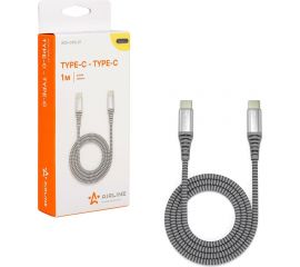 Кабель AIRLINE Type-C - Type-C поддержка PD 1м, черный нейлоновый ACH-CPD-27 