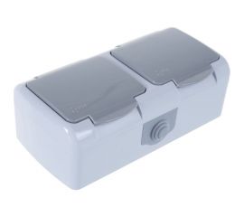 Двухместная розетка EKF Мурманск 16А с заземлением с крышкой IP54 серый с защитными шторками EFR16-129-30-54 