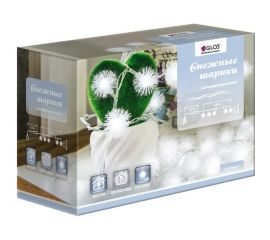 Электрогирлянда GLOS GL0106-W ""Снежные шарики"", 2,85 м, 20 холодных белых светодиодов с насадками GL0106-W 