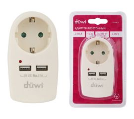 Розеточный адаптер duwi 1 гнездо + 2 USB порта с заземлением слоновая кость ivory 16A 3680Вт 27420 9 