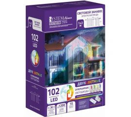Электрогирлянда GLOS Световой занавес, 1x2 метра, 102 двухцветных светодиода (холодный белый + мульти) GL-SA1004-WM 