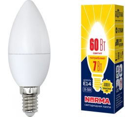 Светодиодная лампа Volpe LED-C37-7W/WW/E14/FR/NR. Форма свеча, матовая. UL-00003796 