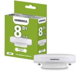 Светодиодная лампа GENERICA T80 таблетка 8Вт 230В 4000К GX53 LL-T80-08-230-40-GX53-G 