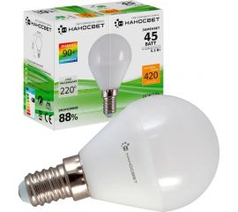 Светодиодная лампа Наносвет LE-P45-5.5/E14/927, 5.5Вт, E14, 250 градусов, 420лм, 2700К, Ra90, L128 