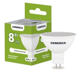 Светодиодная лампа GENERICA MR16 софит 8Вт 230В 4000К GU5.3 LL-MR16-08-230-40-GU5-G 