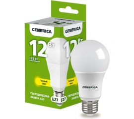 Светодиодная лампа GENERICA A60 груша 12Вт 230В 3000К E27 LL-A60-12-230-30-E27-G 