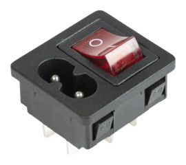 Разъем питания REXANT C8 2PIN с клавишным выключателем с красной подсветкой 250 V 6 А 10 шт 36-2285 