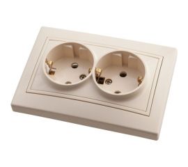 Двухместная розетка АБК-СИЛА с заземляющим контактом 16А 220В "ПАНДОРА" слоновая кость 5401506 