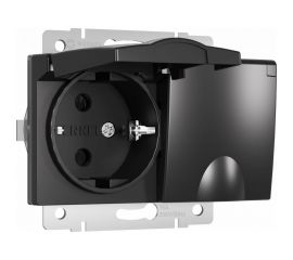 Двойная влагозащищенная розетка WERKEL W1172208 с заземлением с защитными крышками и шторками черный матовый a057286 