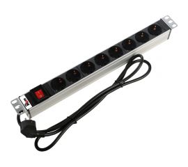 Блок розеток с выключателем ЦМО Rem-16, 8 Schuko, 16A, алюминий, 19, шнур 1,8 м. R-16-8S-V-440-1.8 