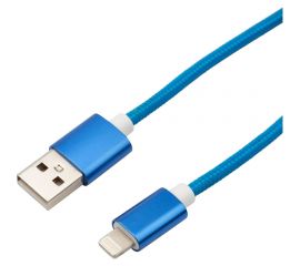 Кабель USB - Lightning REXANT 1 м, для iPhone синяя нейлоновая оплетка 18-7052 