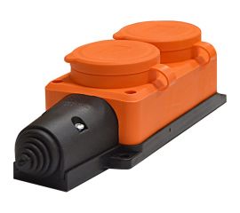 2-х местная однофазная колодка UNIVersal с заглушками "КОМПАКТ" с заземлением каучук 16А 250В IP44 цвет оранжевый (еврослот) 3033 