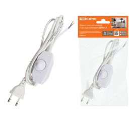 Шнур с плоской вилкой и светорегулятором TDM ШУ05С1 200Вт, RL ШВВП 2x0,75мм2 2м. белый SQ1305-0051 