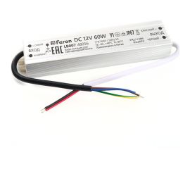 Электронный трансформатор для светодиодной ленты FERON 60W 12V IP67 (драйвер), LB007, 48056 