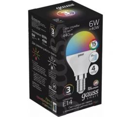 Лампа Gauss Smart LED, шар, G45, 6W, E14, RGBW+dim, 1/10/100 105101406 