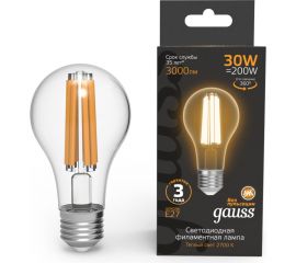 Лампа Gauss Filament А70 30W 3000lm 2700К Е27 LED 1/10/40 102902130 