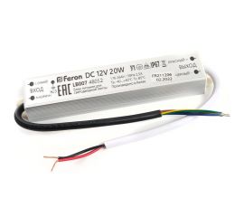 Электронный трансформатор для светодиодной ленты FERON 20W 12V IP67 (драйвер), LB007, 48052 