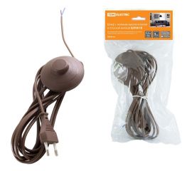 Шнур с ножным выключателем и плоской вилкой TDM ШУН01В ШВВП 2x0,75мм2 3,5м. коричневый ЭКО SQ1305-0066 