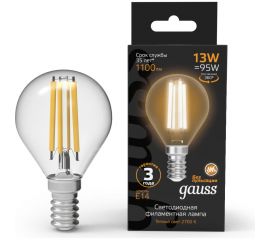 Лампа Gauss Filament Шар 13W 1100lm 2700К Е14 LED 105801113 