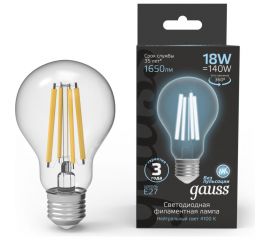 Лампа Gauss Filament А60 18W 1650lm 4100К Е27 LED 1/10/40 102902218 