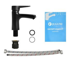 Смеситель для умывальника Juguni черный с лит. изливом, картридж 35 мм, подводка, креп. гайка, 0402.154 