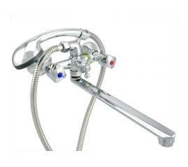 Ванно-душевой смеситель Juguni двуручный, со шлангом и хромированной лейкой JGN0130, кран-бук 0402.642 