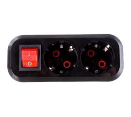 Розеточная колодка TDM 2 гнезда 2П+3 с выключателем 16А 250В черная серии Народная SQ1806-0424 