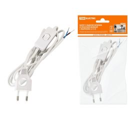 Шнур с выключателем и плоской вилкой с вырезом TDM ШУ03В ШВВП 2x0,75мм2 2 м. белый SQ1305-0021 