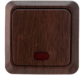 Одноклавишный выключатель Intro Quadro 2-102-10 с подсветкой, 10А-250В, IP20, открытая установка, венге, Б0053745 