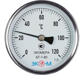 Биметаллический термометр ЭКО-М ЭКОМЕРА БТ-1-80, 0-120C, L=40 БТ-1-80-120С-L40 