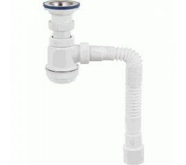 Сифон VIRPLAST МИНИ Элит 1.1/2 х40/50 с нерж.чашкой 70 мм и гибкой трубой 100320 